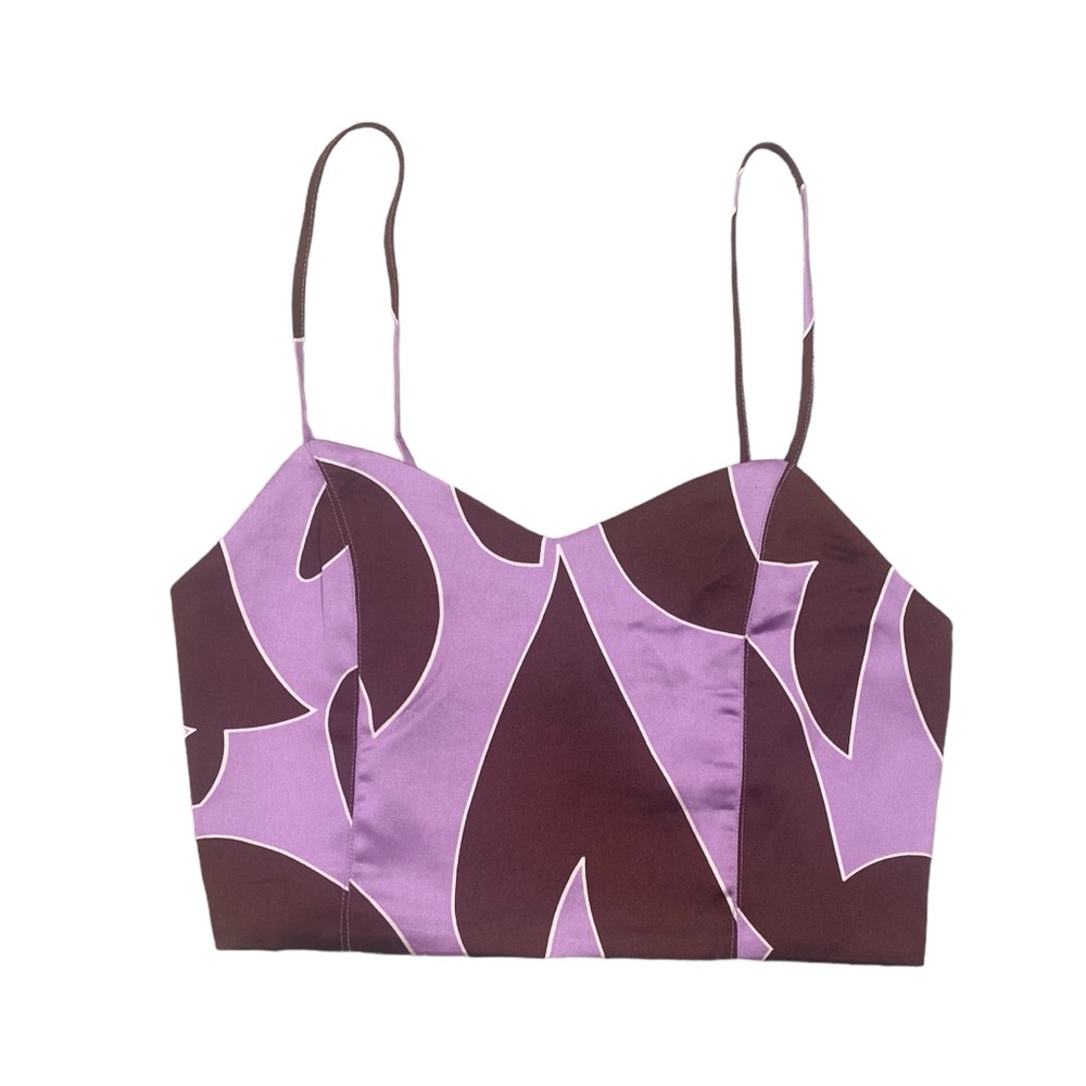 HOUSE OF HARLOW 1960 Crop Top Satiny Purple Brown Print Retro  NWT Size Medium